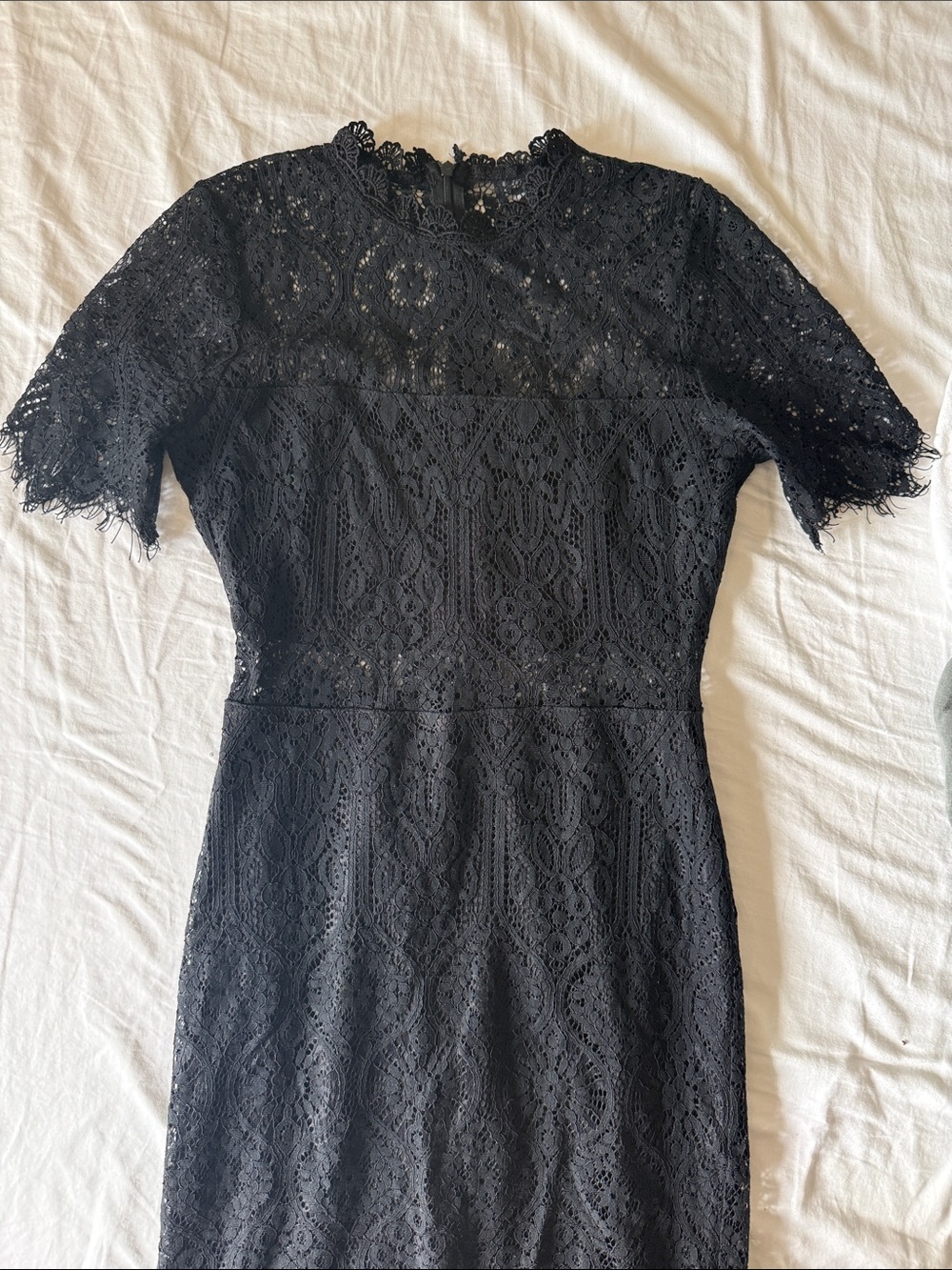 Lulu's Black Lace Midi Dress with High Neck